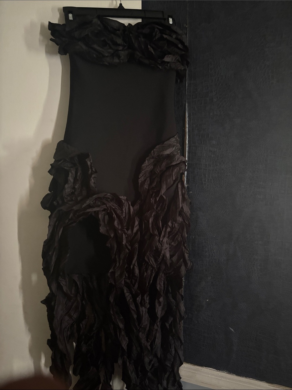 Fashion Nova Black Ruffle Fringe Maxi Dress